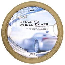 Steering Wheel Cover, Tan Leatherette, One Size