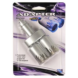 Twin Car Adapter, 2 12-Volt Ports, Blue Flame Light Indicator