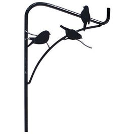 Shepards Hook, Perching Birds Design, Black Steel, 12 x 84-In.