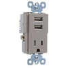 USB Charger Combo With Tamper-Resistant Receptacle, Nickel, 15-Amp