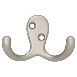 Robe Hook, Double Prong, Satin Nickel, 1.16 x 3.75 x 6.5-In., 2-Pk.