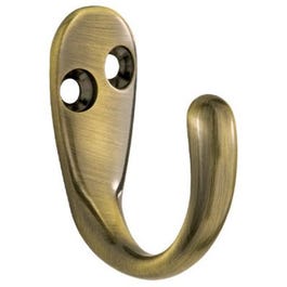 Robe Hook, Single Prong, Antique Brass, 2-Pk.