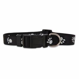 Reflective Paw Dog Collar, Black, 3/8 x 8-14 In.
