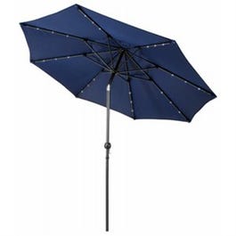 Steel Market Umbrella, 24-LED Lights, Navy, 9-Ft.