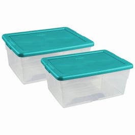 Storage Box Set, Clear/Green Lid, 16-Qt., 2-Pk.