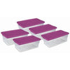 Storage Box Set, Clear/Fuchsia Lid, 6-Qt., 5-Pk.