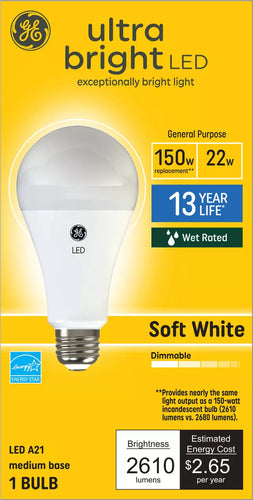 GE Ultra Bright LED 150 Watt Replacement A21 General Purpose Bulb