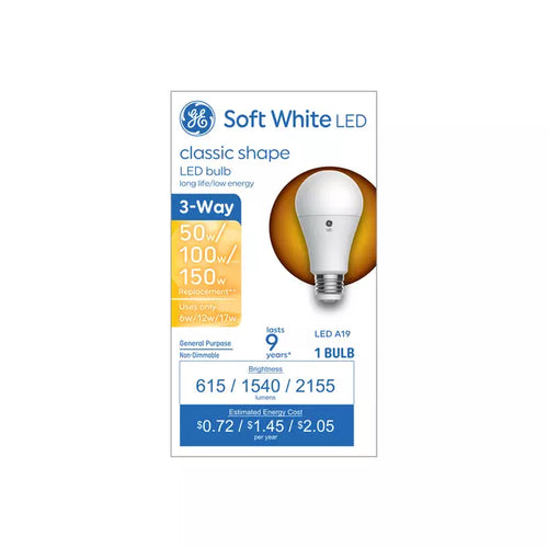 GE 3-Way A19 LED Light Bulb 150/100/50 Watt Replacement Soft White