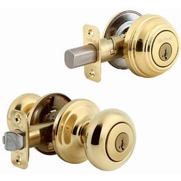 Brass Juno Knob/ Single Cylinder Deadbolt Combo Pack