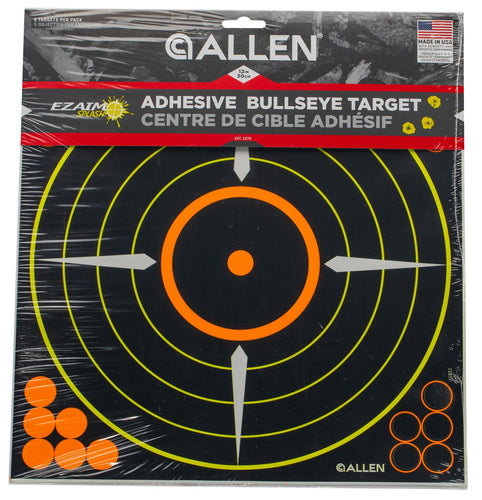 Allen 15222 EZ Aim Splash  Self-Adhesive Paper 12 x 12 Bullseye Black Target Paper w/Yellow, Orange, & White Accents 5 Per Pack