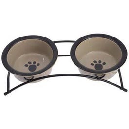 2-Bowl Pet Feeder With Stand, Taupe