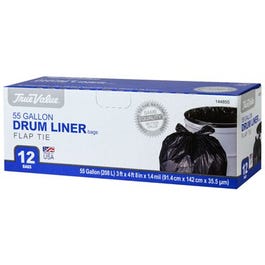 Drum Liner Trash Bags, Wing Tie, Black, 55-Gal., 12-Ct.