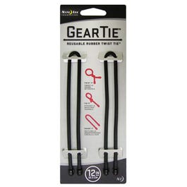 Gear Tie Reusable Twist Tie, Black Rubber, 12-In., 2-Pk.