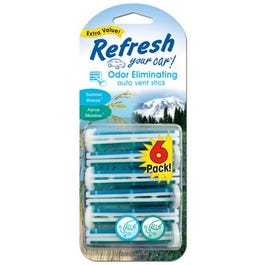 Car Air Freshener, Vent Stick, Summer Breeze/Alpine Meadow Scents, 6-Pk.