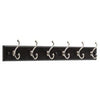 Hook Rail, 6 Scroll Hooks, Black Wood Grain & Satin Nickel, 3 x 28.75 x 5.5-In.