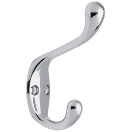 Coat & Hat Hook, Polished Chrome, 1 x 3.75 x 6.5-In.