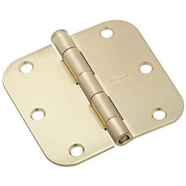 Door Hinge, Interior, Round-Edge, Satin Brass, 3.5-In.