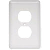 Duplex Wall Plate, 1-Gang, Stamped, Round, White Steel