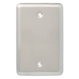 Blank Wall Plate, 1-Gang, Stamped, Round, Satin Nickel Steel