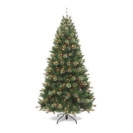 Artificial Pre-Lit Christmas Tree, Atlanta Spruce, 500 Clear Lights, Hinged, 7.5-Ft.