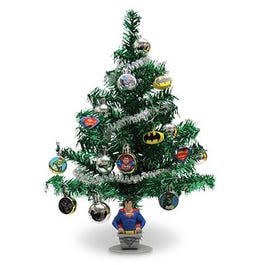 Artificial Christmas Tree Set, Justice League Batman & Superman Ornaments, 19-In.