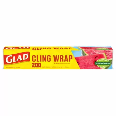 Glad Cling Wrap Plastic Wrap, 200 Square Foot Roll, Clear (200 Square Foot, Clear)