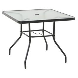 Marbella Table, Black Steel Frame, Glass Top, 35-In. Sq.