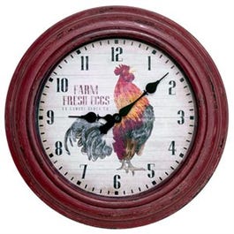 Analog Wall Clock, Distressed Red Rooster, 12-In.