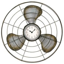 Analog Wall Clock, Quartz, Rustic Metal Fan, 16.5-In.