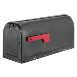 Mailbox With Red Flag, Post-Mount, Pewter Steel