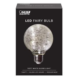 LED Fairy Globe Light, G25, Soft White Crackle Glass, 1-Watts