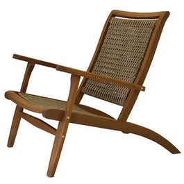 Patio Lounger Chair, Grey Wicker & Eucalyptus