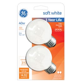 Incandescent Globe Bulb, White, 40-Watts, 2-Pk.