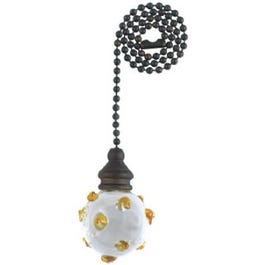 12-Inch Clear Glass Orb & Amber Swirls Ceiling Fan Pull Chain