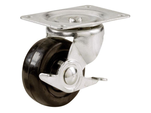 Shepherd Hardware 4-Inch Rubber Swivel Plate Caster with Side Brake, 225-lb Load Capacity