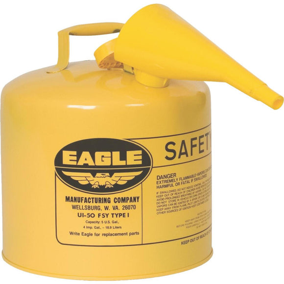 Eagle 5 Gal. Type I Galvanized Steel Gasoline Safety Fuel Can, Yellow