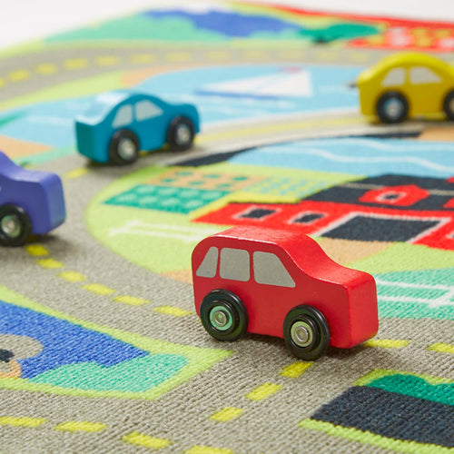 Melissa & Doug Round the Town Road Rug & Car Set (Durable material is stain-resistant and machine-washable (39 x 36))