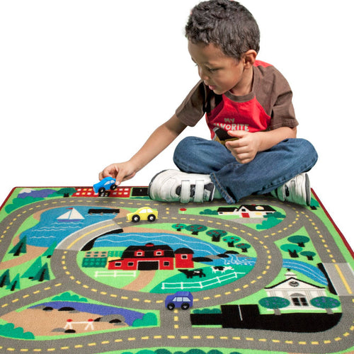 Melissa & Doug Round the Town Road Rug & Car Set (Durable material is stain-resistant and machine-washable (39 x 36))