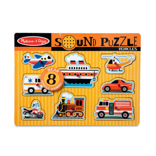 Melissa & Doug Vehicles Sound Puzzle (8-piece wooden peg puzzle)