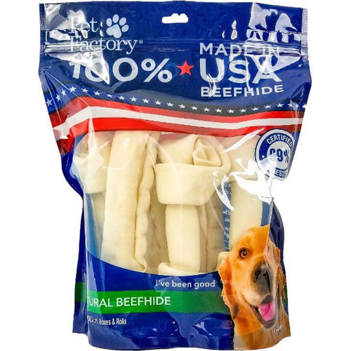 Pet Factory USA Beefhide Bones & Rolls Value Pack (4 inch/ 10 pack)